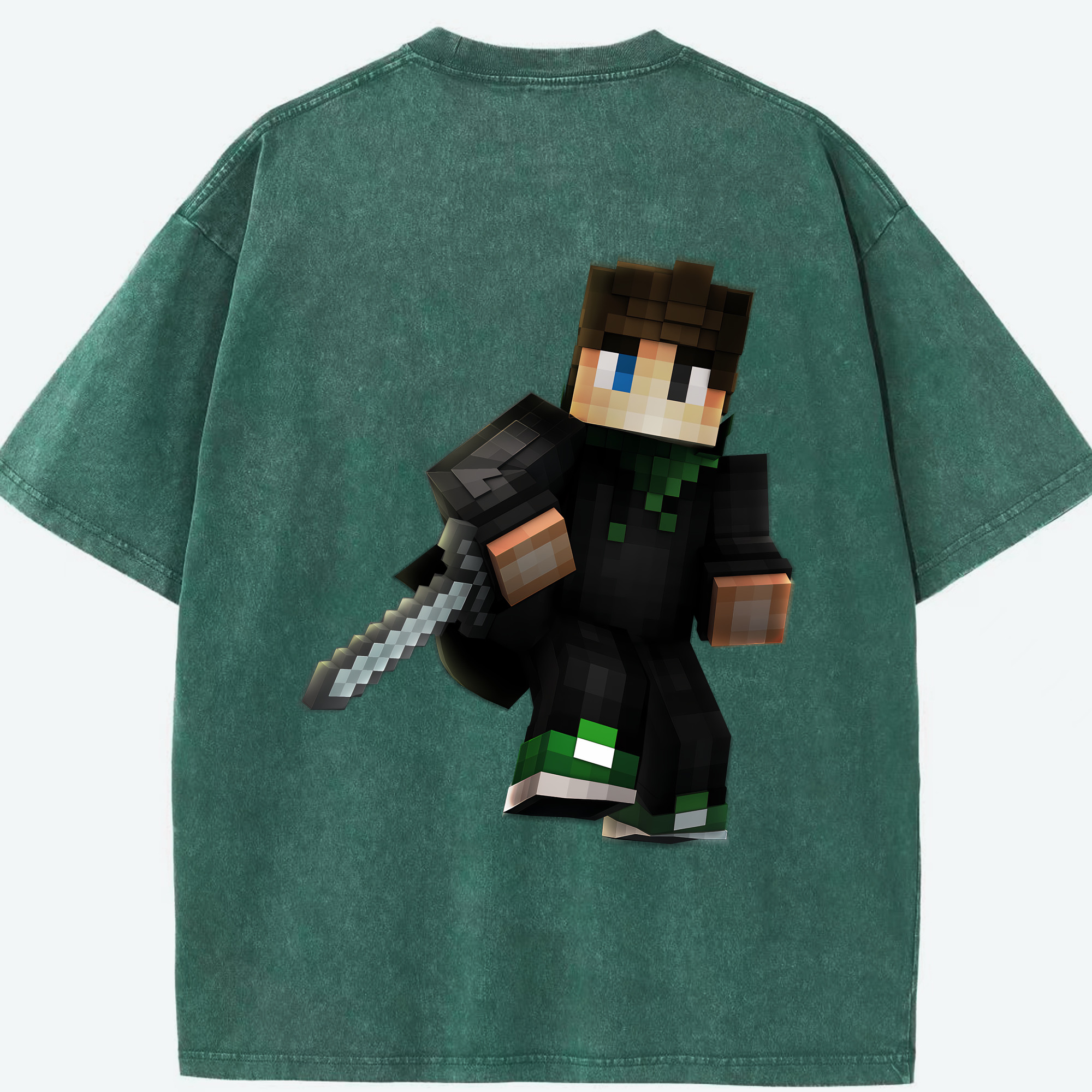 （画像用） マインクラフト ブロックの世界 Minecraft MC Block world 綿100% ヴィンテージ風 半袖Tシャツ（背面プリント）